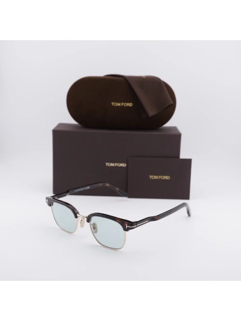 Tom Ford FT1119-D 52N Sunglasses Dark Havana Browline Frame, Green Lenses